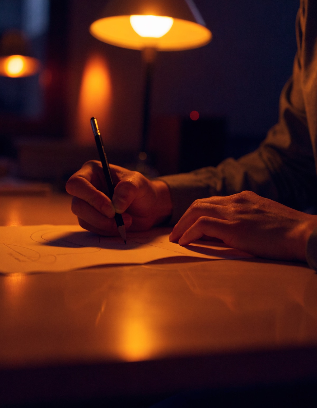 Hands writing a clear plan on paper under a warm lamp
